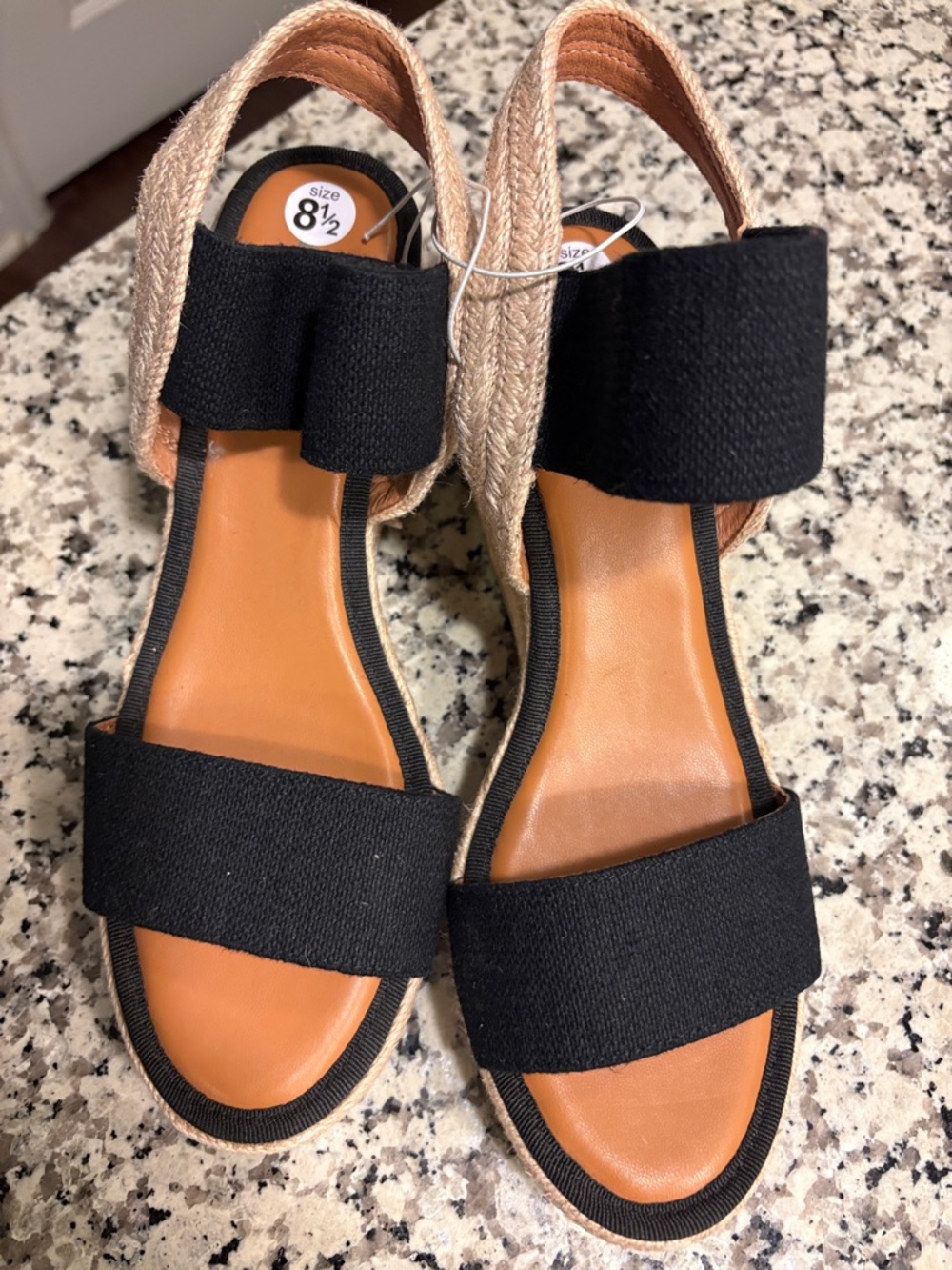 MIA Black Espadrille Wedge Sandals with Tan Jute Trim - Picture 4 of 4